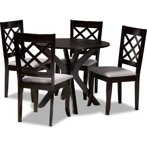 Jana 5 Piece Dining Set in Gray Fabric & Dark Wood