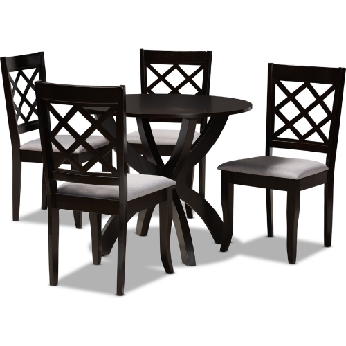 Savina 5 Piece Dining Set in Gray Fabric & Dark Wood