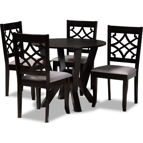 Alisa 5 Piece Dining Set in Gray Fabric & Dark Brown Wood