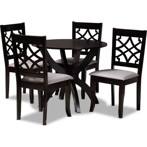 Sandra 5 Piece Dining Set in Gray Fabric & Dark Wood