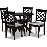 Sandra 5 Piece Dining Set in Gray Fabric & Dark Wood