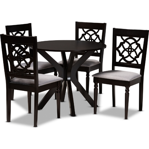 Sadie 5 Piece Dining Set in Gray Fabric & Dark Wood