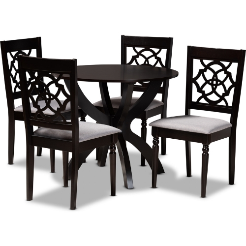 Tonia 5 Piece Dining Set in Gray Fabric & Dark Wood