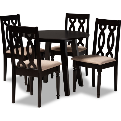 Heidi 5 Piece Dining Set in Sand Fabric & Dark Brown Wood