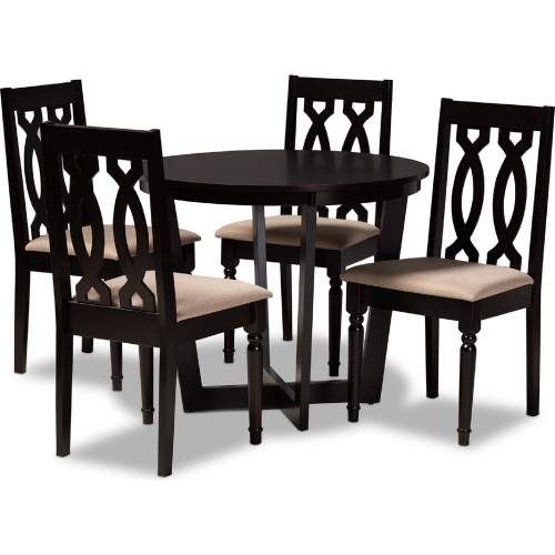 Julie 5 Piece Dining Set in Sand Fabric & Dark Wood