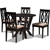 Anise 5 Piece Dining Set in Sand Fabric & Dark Brown Wood