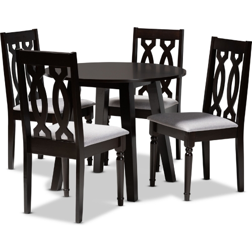 Imogen 5 Piece Dining Set in Gray Fabric & Dark Wood