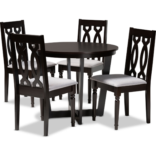 Julie 5 Piece Dining Set in Gray Fabric & Dark Wood