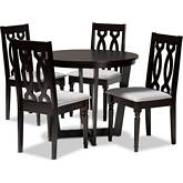 Julie 5 Piece Dining Set in Gray Fabric & Dark Wood