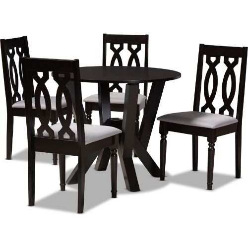 Anise 5 Piece Dining Set in Gray Fabric & Dark Brown Wood