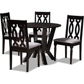 Anise 5 Piece Dining Set in Gray Fabric & Dark Brown Wood