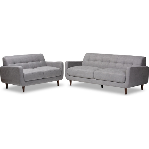 Allister Sofa & Loveseat Set in Tufted Light Gray Fabric