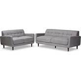 Allister Sofa & Loveseat Set in Tufted Light Gray Fabric