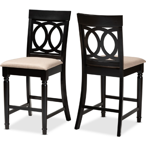 Verina Counter Stool in Sand Fabric & Espresso Finish (Set of 2)