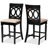 Verina Counter Stool in Sand Fabric & Espresso Finish (Set of 2)