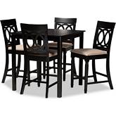 Verina 5 Piece Counter Dining Set in Sand Fabric & Espresso Finish