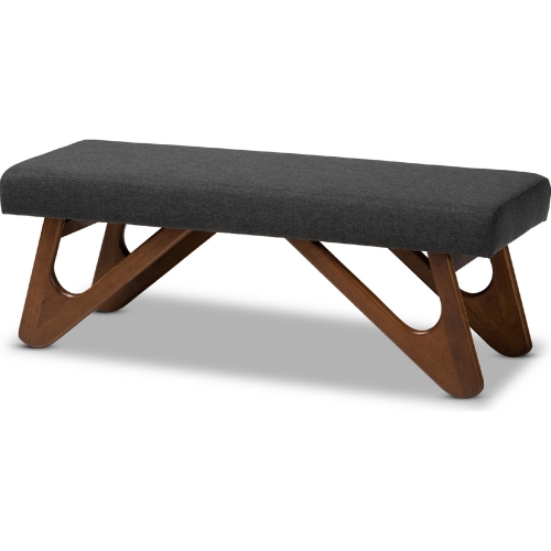 Rika Dining Bench in Dark Gray Fabric & Walnut Brown Finish