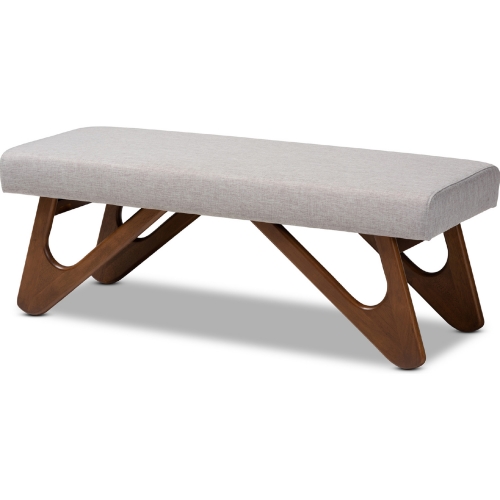 Rika Dining Bench in Gray Beige Fabric & Walnut Brown Finish