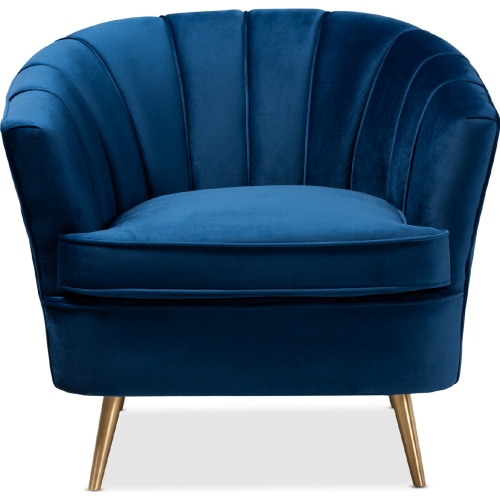 Emeline Accent Chair in Tufted Blue Velvet & Brushed Gold