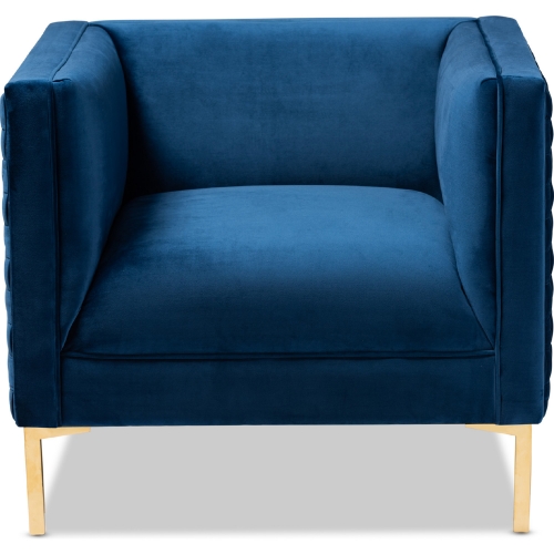 Seraphin Accent Chair in Tufted Navy Blue Velvet & Gold