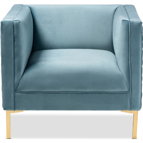 Seraphin Accent Chair in Tufted Light Blue Velvet & Gold