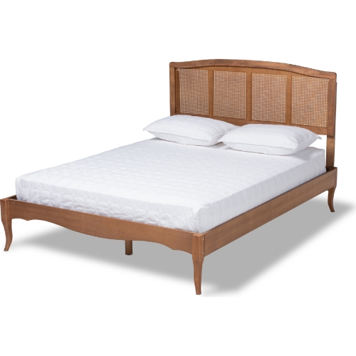 Marieke Queen Platform Bed in Ash Walnut Finish & Synthetic Rattan