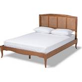 Marieke Full Platform Bed in Ash Walnut Finish & Synthetic Rattan