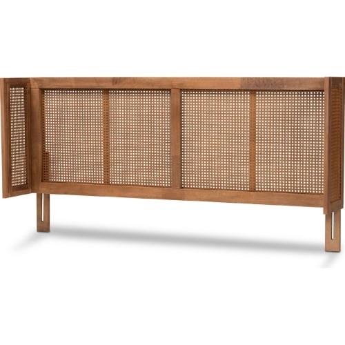 Rina Full Wrap Headboard in Ash Walnut Finish Wood & Poly Rattan