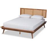 Nura King Platform Bed in Walnut Finish & Synthetic Rattan