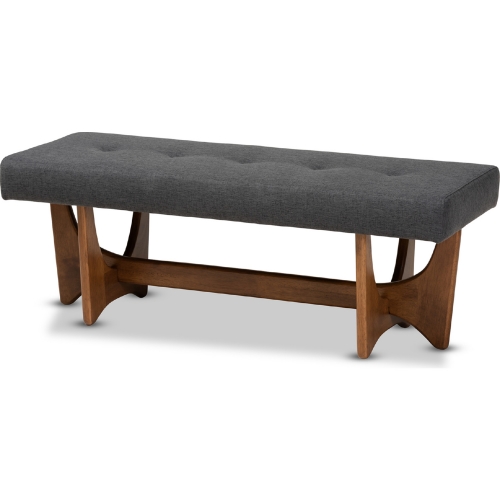 Theo Bench in Tufted Dark Gray Fabric & Walnut Finish