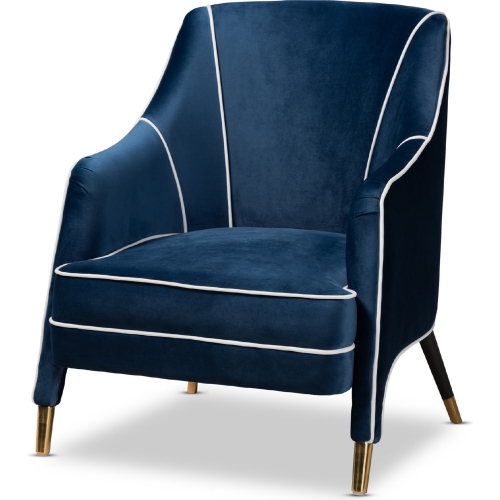 Ainslie Accent Chair in Navy Blue & White Velvet