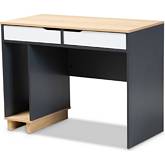 Reed 2 Drawer Desk in White, Oak & Gray Finish