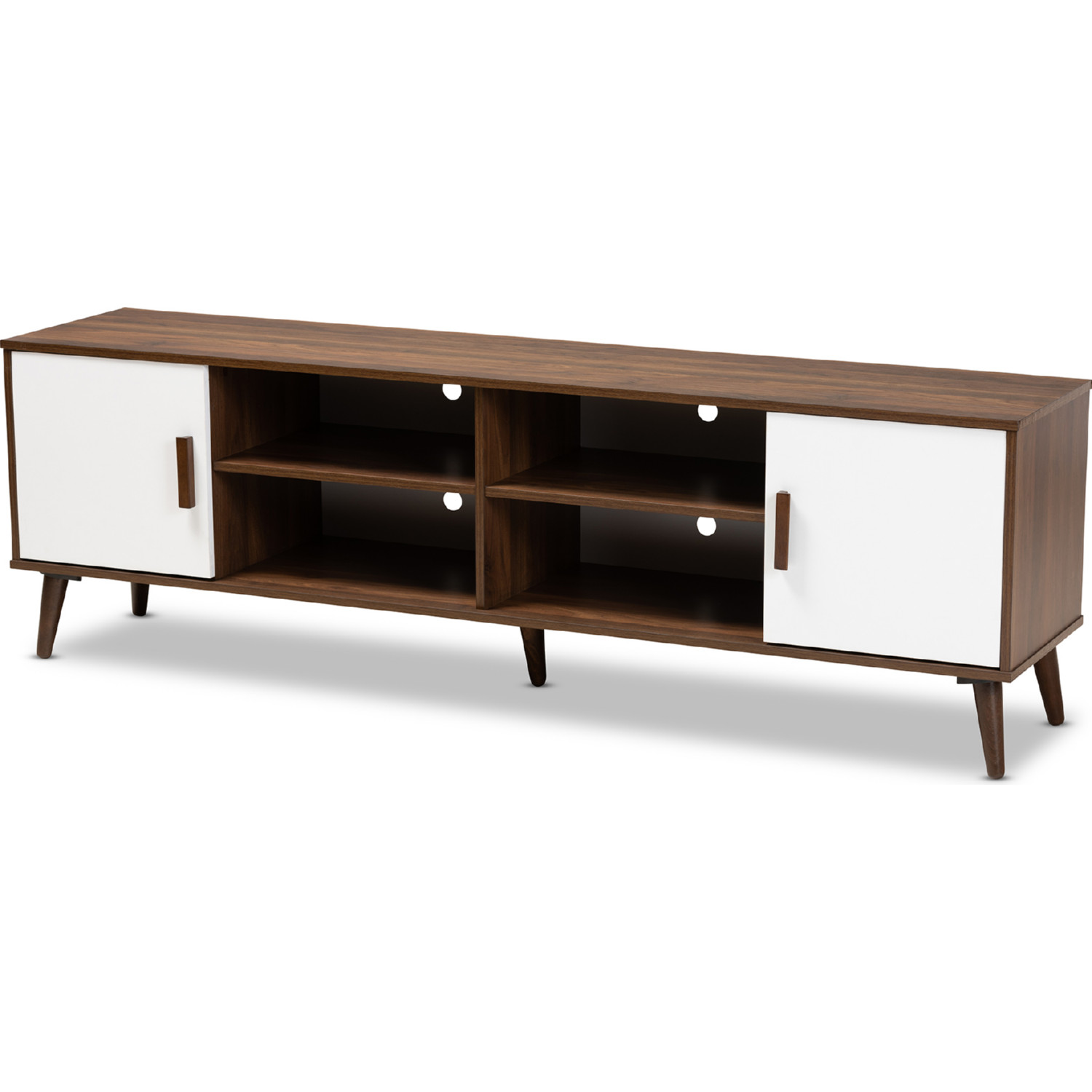 Baxton TV8003 Columbia Walnut White TV Quinn 2 Door 70