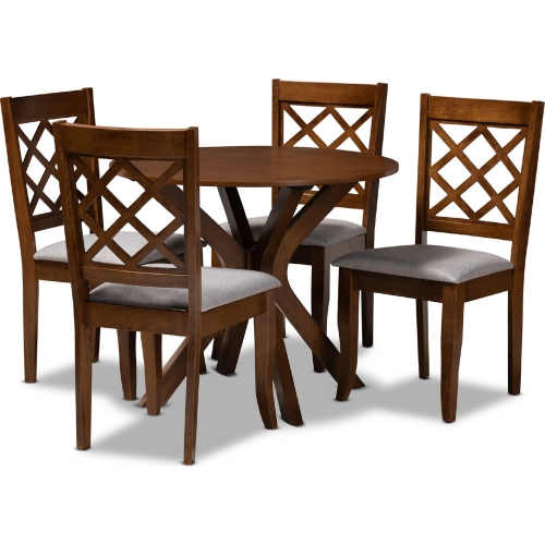 Jana 5 Piece Dining Set in Gray Fabric & Walnut Finish Wood