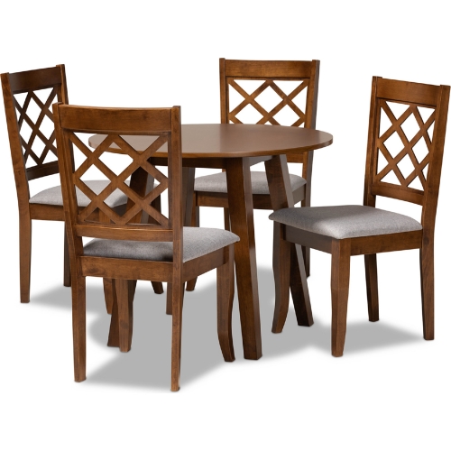 Adara 5 Piece Dining Set in Gray Fabric & Walnut Finish