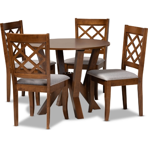 Zoe 5 Piece Dining Set in Gray Fabric & Walnut Finish Wood