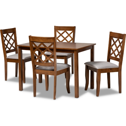 Sari 5 Piece Dining Set in Gray Fabric & Walnut Finish Wood