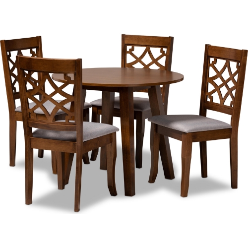 Mya 5 Piece Dining Set in Gray Fabric & Walnut Finish Wood