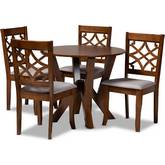 Alisa 5 Piece Dining Set in Gray Fabric & Walnut Brown Wood