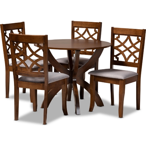 Sandra 5 Piece Dining Set in Gray Fabric & Walnut Finish Wood