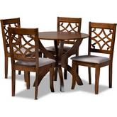 Sandra 5 Piece Dining Set in Gray Fabric & Walnut Finish Wood