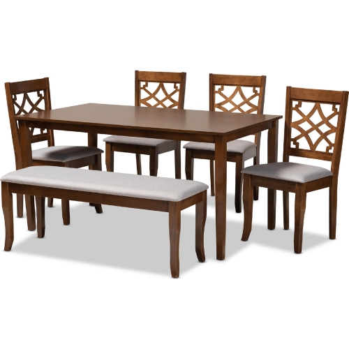 Dori 6 Piece Dining Set in Gray Fabric & Walnut Finish Wood