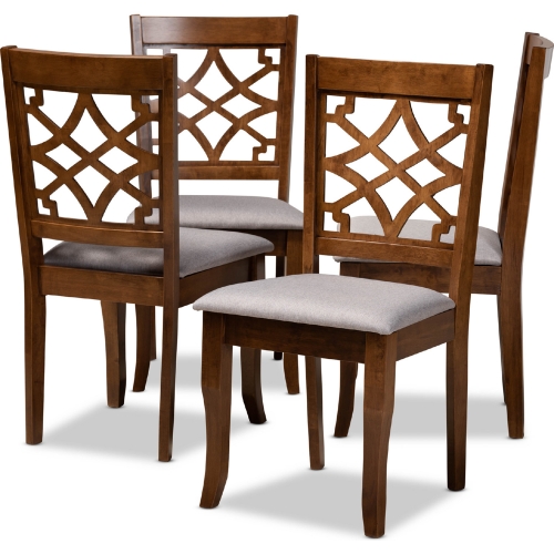 Mael Dining Chair in Gray Fabric & Walnut Finish (Set of 4)