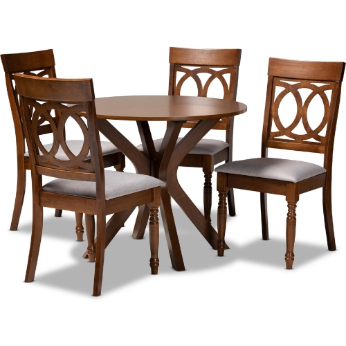 Jessie 5 Piece Dining Set in Gray Fabric & Walnut Finish