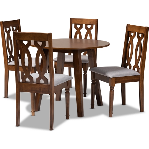 Pia 5 Piece Dining Set in Gray Fabric & Walnut Brown Wood