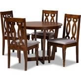 Julie 5 Piece Dining Set in Gray Fabric & Walnut Finish Wood