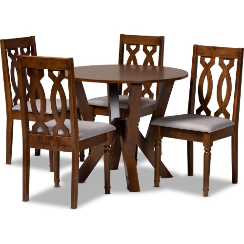 Elaine 5 Piece Dining Set in Gray Fabric & Walnut Finish