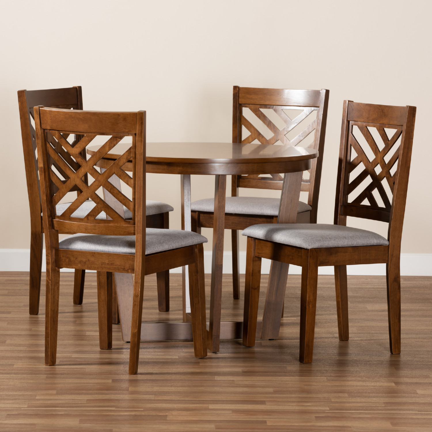 Baxton Alena Grey Walnut 5PC Dining Set Alena 5 Piece Dining Set