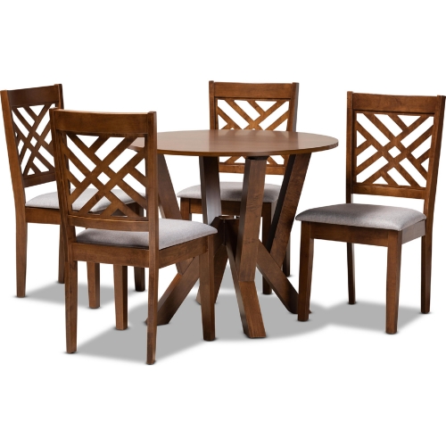 Elise 5 Piece Dining Set in Gray Fabric & Walnut Finish