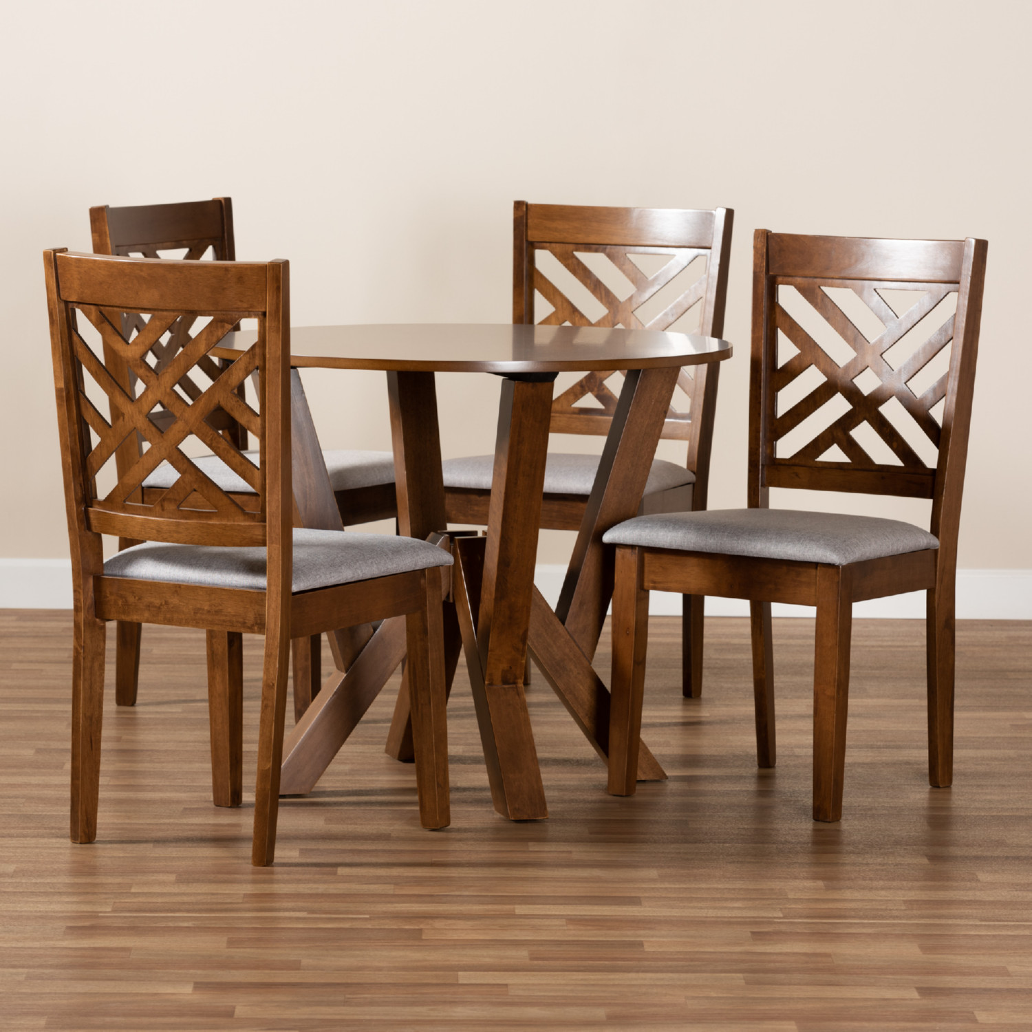 Baxton Elise Grey Walnut 5PC Dining Set Elise 5 Piece Dining Set